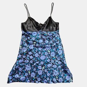 Vintage August Silk Intimates Floral Satin Chemise Slip Dress M Coquette 90s Y2K